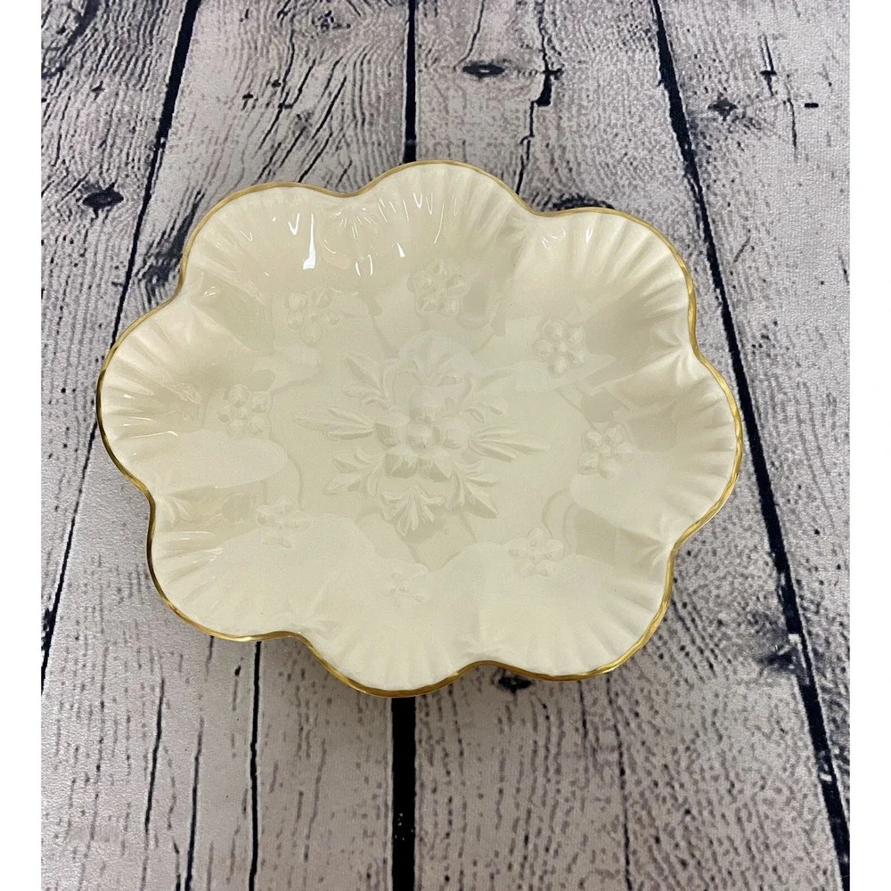 Vintage‎ Aynsley Camellia Bone China Oval Scalloped Trinket Dish Gold Trimmed 7